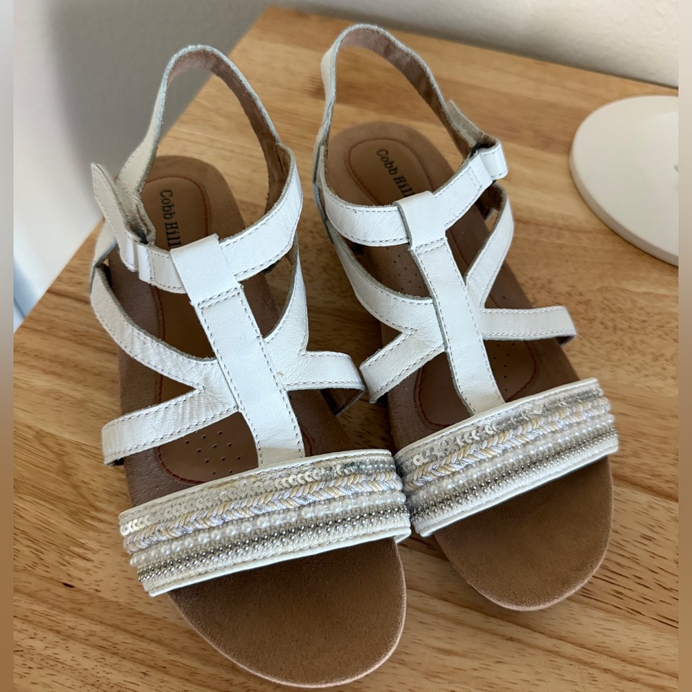 Cobb Hill by New Balance Women's Dress Sandal, White & Tan, Embellished, Size 9